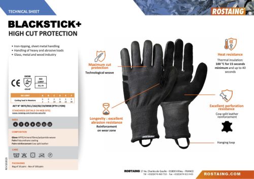 BLACKSTICK+ Vágásbiztos kesztyű megerősített bőr résszel  12