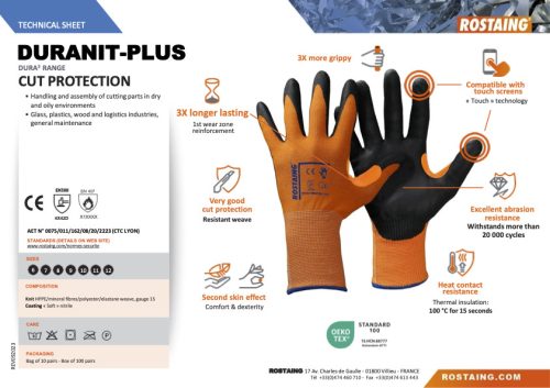 DURANIT-PLUS Vágásbiztos szerelőkesztyű  9