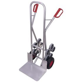   Alumínium lépcsőjáró molnárkocsi 2 ötkaros csillagkerékkel, nagy rakfelülettel