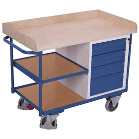 Műhelykocsi 3 rakfelülettel - 4 db zárható fiókkal