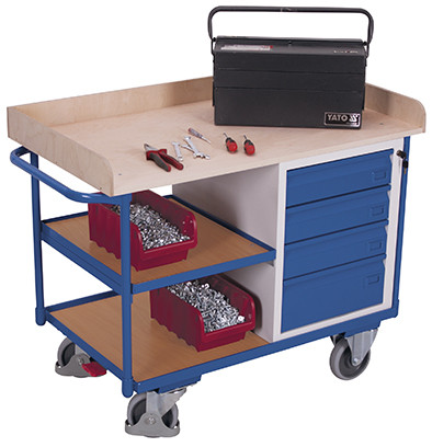 Műhelykocsi 3 rakfelülettel - 4 db zárható fiókkal