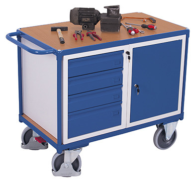 Műhelykocsi 1 rakfelülettel, fiókkal és tárolóval