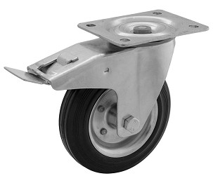 Forgó - fékes Fémfelnis tömörgumis kerék 200 mm