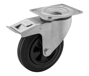 Forgó - fékes műanyagfelnis tömörgumis kerék 125 mm