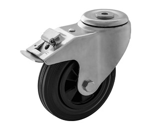 Hátfuratos - fékes műanyagfelnis tömörgumis kerék 100 mm