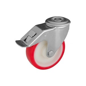 Hátfuratos - fékes Poliuretán futófelületű kerék 100 mm