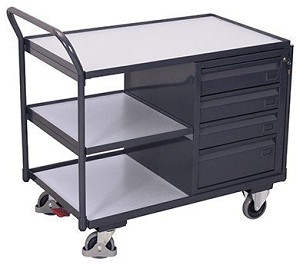 ESD műhelykocsi 3 rakfelülettel és 4 fiókkal